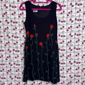 Women’s Vintage Jessica Howard Rose Vine Embellished Little Black Midi Dress